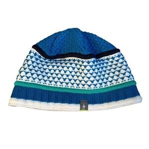 SMARTWOOL Knit Merino Wool Blend Hat Winter Beanie Blue Cream Green